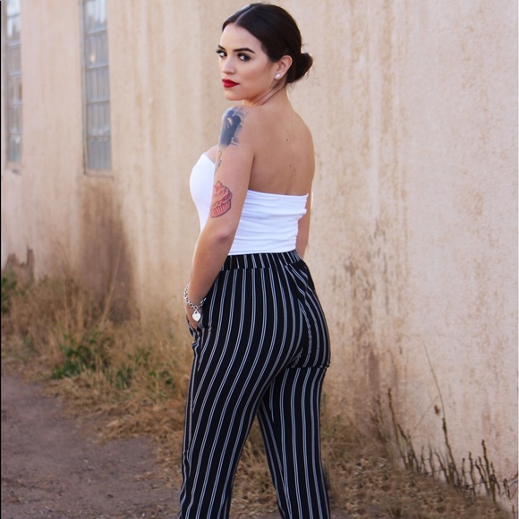 Black Striped Crepe Pants-Last One - Picture 2 of 6